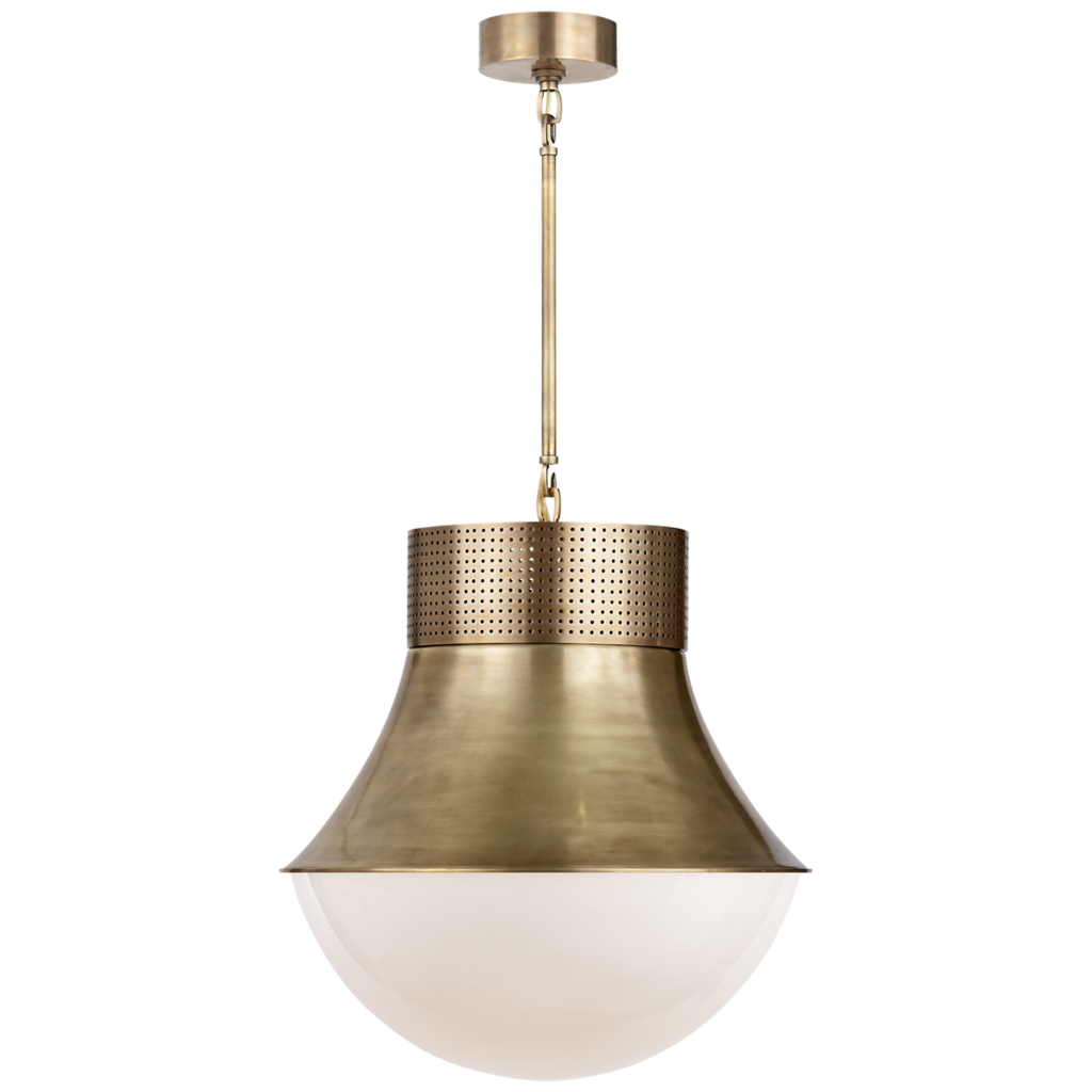 Precision Large Pendant - Antique-Burnished Brass/White Glass 