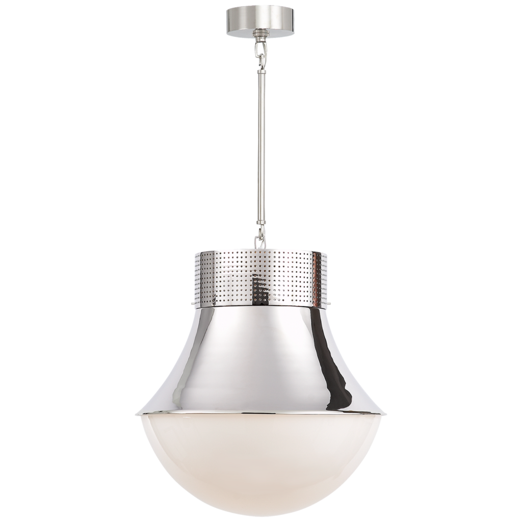 Precision Large Pendant - Polished Nickel/White Glass 